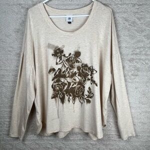 Cabi Airbrush Floral Rose Top Large Oversized Very Soft Stretchy Long Sleeve